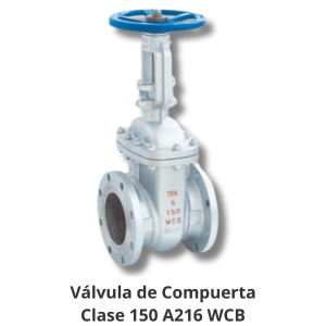 Válvula de compuerta Tek Valve en acero al carbono A216 WCB, con cuña A216 WCB+13Cr y asiento A105+STL. Estándar ANSI 150, para aplicaciones de agua, vapor y petróleo.